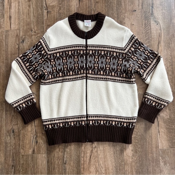 Vintage 90s St Michael Crew Neck Full Zip Fair Isle Cardigan Fishermans Sweater - Picture 9 of 15